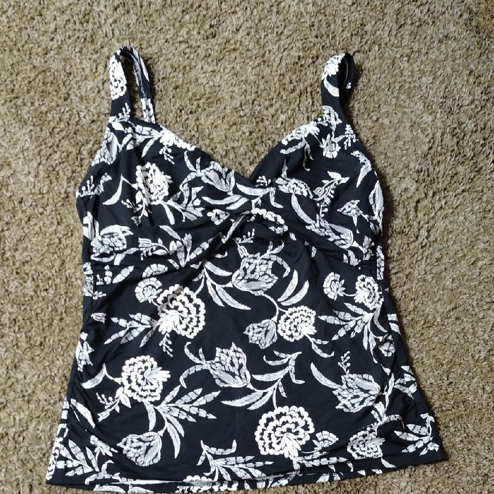 Lands' End Black and White Sleeveless Bustier Tank Top